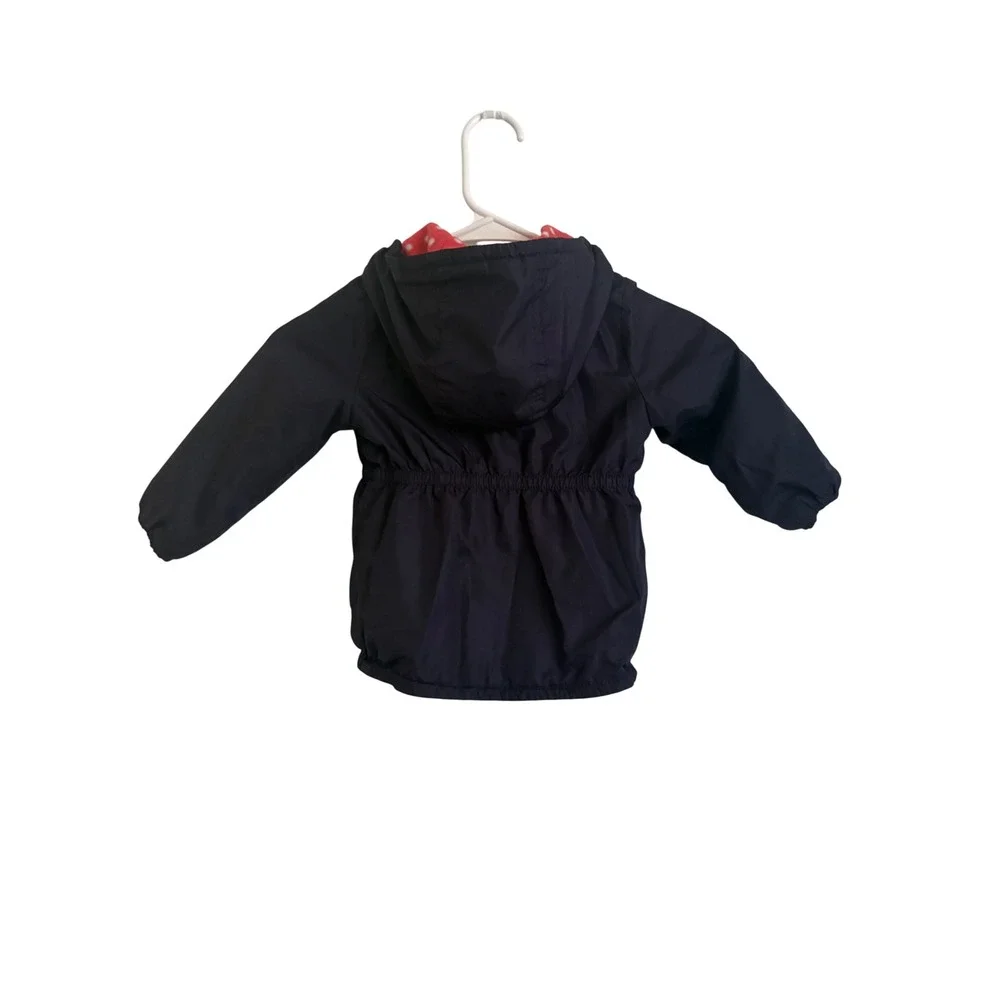 OshKosh Bgosh Girls Navy Blue Pink Polka Dot Fleece Lined Hooded Jacket 18M